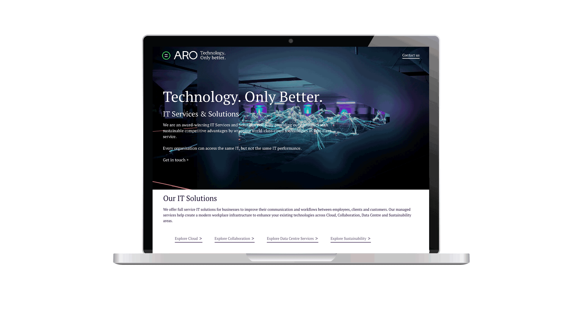 A laptop showing the ARO website A laptop showing the ARO website